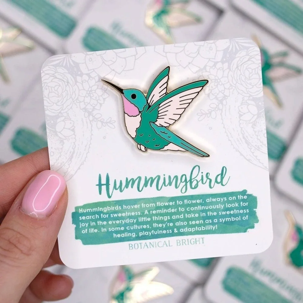 Hummingbird Enamel Pin‎ - Gold Plated Nature & Garden Jewelry - NEW Bird Brooch